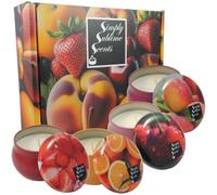 SIMPLY SUBLIME SCENTS - Set regalo di candele profumate di lusso - Cera di soia - ciliegia, fragola, arancia, pesca - 4 barattoli - Oli profumati eccezionali - La nostra formula intelligente di cera