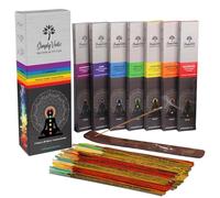 Simply Vedic 7 Chakra Bastoncini di incenso Premium Agarbatti con 7 Chakra per meditazione, Yoga, Reiki, Guarigione (Confezione da 20 bastoncini x 7 varianti)