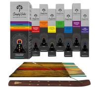 Simply Vedic 7-Chakra Premium 140 bastoncini di incenso, fatti a mano, durano 60 minuti ciascuno | con bruciatore di incenso | per yoga, aromaterapia e decorazione domestica (20 bastoncini x 7 chakra)