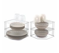 simplywire - Portapiatti a 3 Ripiani - Confezione da 2 Organizer per Armadietti da Cucina - Acciaio Cromato
