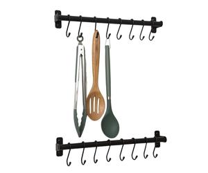 simplywire - Portautensili da Cucina - Confezione da 2 - Supporto da Parete per Utensili e pentole - 16 Ganci - Acciaio Verniciato a Polvere Nera