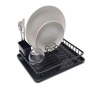 simplywire - Scolapiatti compatto - Cestello per asciugare i piatti con vassoio di sgocciolamento e cestello per le posate - Piccolo - Nero