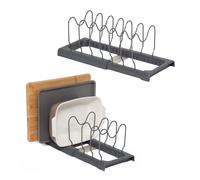 simplywire - Supporto allungabile per teglie e taglieri - Confezione da 2 - Rastrelliera per coperchi - Organizer per credenza da cucina - Grigia