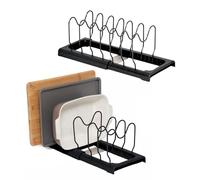 simplywire - Supporto allungabile per teglie e taglieri - Confezione da 2 - Rastrelliera per Coperchi - Organizer per credenza da Cucina - Acciaio Rivestito in Plastica Nera