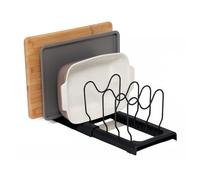 simplywire - Supporto allungabile per teglie e taglieri - Rastrelliera per coperchi - Organizer per credenza da cucina - Nero