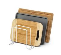 simplywire - Supporto per teglie e taglieri - Rastrelliera per coperchi, pentole e padelle - Organizer per credenze da Cucina - Acciaio Rivestito in plastica Bianca