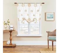 SIMPVALE 1 Pezzo Tenda a Pacchetto Romana Tenda Ricamata Trasparente con Tasca per Bastone Tenda in Voile Traslucido per Soggiorno Camera da Letto Balcone Cucina Bagno, Beige, 80x140cm