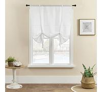 SIMPVALE 1 Pezzo Tende Romane in Tulle con Fiocco, Tende Trasparenti con Passante per Asta, Tessuto in Lino, Tenda in Voile Traslucida per Soggiorno, Camera da Letto, Balcone, Cucina, Bagno, Colore