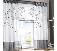 SIMPVALE 2 pezzi pastorale ricamo finestra tende per soggiorno e camera da letto, Grey, 140cm(larghezza) x260cm(lunghezza)