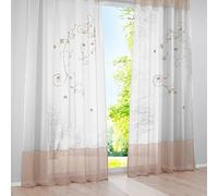 SIMPVALE 2 Pezzi Pastorale Ricamo Finestra Tende Trasparenti per Soggiorno Camera da Letto, Marrone sabbioso, 140cm x 260cm