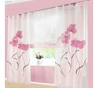 SIMPVALE 2 Pezzi Tende Della Soggiorno a Garofano Stampato Floreale Manuale Trattamento Delle Finestre per Sala, larghezza 150 cm, Rosa, Altezza 145cm