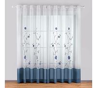 SIMPVALE 2 Pezzi Tende per Interni Voile Ricamate, Blu, 140x175 cm