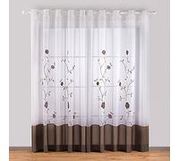 SIMPVALE 2 Pezzi Tende per Interni Voile Ricamate, Marrone, 140x260 cm