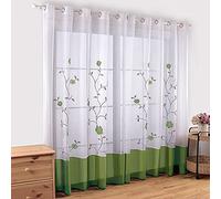 SIMPVALE 2 Pezzi Tende per Interni Voile Ricamate, Verde, 140x275 cm