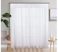 SIMPVALE 2 Pezzo Tenda Finestra Velata Elegante Voile con Ganci per Binario per Camera da Letto Soggiorno Balcone, bianco, 140x250cm