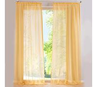SIMPVALE 2 Pezzo Tenda Finestra Velata Elegante Voile con Ganci per Binario per Camera da Letto Soggiorno Balcone, giallo, 140x270cm