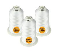 Simthread - 33 selezioni - Vari colori assortiti confezioni di filo per macchina da ricamo in poliestere enorme bobina 5500Y per tutte le macchine da cucire multiuso - #001 bianco