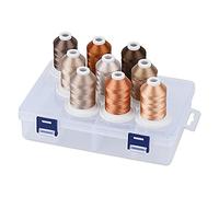 Simthread Filo da ricamo con scatola portaoggetti, 800 m bobine a scatto 9 colori marroni per ricamo e macchina da cucire