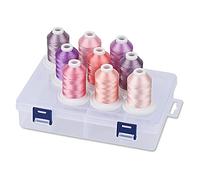 Simthread Filo da ricamo in poliestere con scatola di plastica, 9 colori rosa fresco e viola, 800 yards, per ricamo professionale