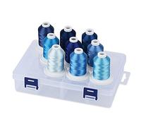 Simthread Filo da ricamo per macchine in poliestere con scatola di plastica, 9 colori blu, 800 yards, per ricamo professionale