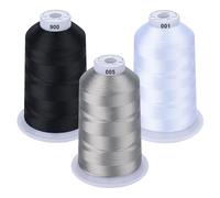 Simthread Set di bobine da ricamo a macchina, 5000 m, in poliestere, colori classici, bianco, nero e grigio, per macchina da ricamo Babylock, Janome, Kenmore, Singer, W6 N