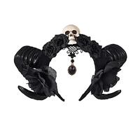 Simulazione Corno di pecora Cosplay Cerchio per capelli Corno di bue artificiale con fiore piuma Decor Carnevale Materiali di Halloween Colore nero Corna del diavolo Bambini Corna del diavolo Fascia