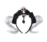 Simulazione Corno di pecora Cosplay Cerchio per capelli Corno di bue artificiale con fiore piuma Decor Carnevale Materiali di Halloween Colore nero Corna del diavolo Bambini Corna del diavolo Fascia