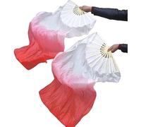 Simulazione Danza della Seta Ventaglio Lungo Gradiente di Colore Danza del Ventre Spettacolo di Danza Orientale Ventaglio Lungo 150 Cm (Color : White Red Left) (Color : White Red Left) (Color : White