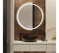 Simusi Specchio Bagno Rotondo 60cm con Luce LED Bluetooth, 3 Colori Luce | Specchio bagno rotondo antideflagrante IP44, luminosità regolabile, illuminazione a 3 tonalità, con connessione Bluetooth