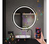 Simusi Specchio Bagno Rotondo 70cm LED, Vetro Temperato, 3 Luci Regolabili | Specchio da parete rotondo IP44, sensore tattile, 3 tonalità di luce regolabili, vetro temperato per bagno.