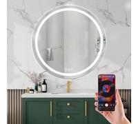 Simusi Specchio Bagno Rotondo 80cm LED, Vetro Temperato, 3 Luci Regolabili | Specchio da parete rotondo IP44, sensore tattile, 3 tonalità di luce regolabili, vetro temperato per bagno.