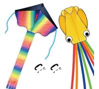 Simxkai Octopus Kite for Kids Adults, Easy to Fly for Beginner Boys & Girls, Large Soft 3D Beach(Rainbow Octopus&Delta)