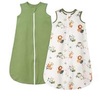 SIMYJOY 2 Pack Sacchi Nanna Estivo 6-12 Mesi 0.5 Tog Primavera Sacchi Nanna Neonato Sacco a Pelo in 100% Cotone, Verde & Savana