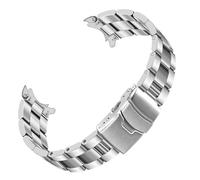 SINAIKE Cinturino di ricambio in metallo argentato da 20 mm con estremità curve, affusolato, in acciaio inox spazzolato, con doppia fibbia deployante, per uomini e donne