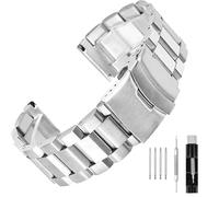 SINAIKE Cinturino in acciaio da 18 mm per uomo e donna Cinturino per orologio in metallo Cinturini per orologio con fibbia deployante doppia Fliplock argento