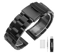 SINAIKE Cinturino in metallo con finitura opaca con cinturino in acciaio inossidabile, 18 mm/20 mm/22 mm/24 mm, con doppia fibbia nera o argento, nero, 24 mm, alla moda, elegante