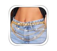 Sinalty Catena multistrato in vita cinture cubane strass scintillanti catene per ombelico rave, gioielli per il corpo accessori per le donne, one size, Cristallo, Nessuna pietra preziosa