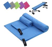 Sinand Asciugamano Microfibra Set di 2 | 180x60cm telo mare grande & 80x40cm asciugamani palestra | Compatto & Ultraleggero Telo Palestra, Asciugamani Microfibra Perfetto per Lo Campeggio (Blu)
