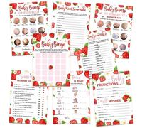 Sinasasspel Set da gioco per baby shower a forma di fragola, 302 pezzi, confezione da 6 attività per 50 ospiti, include bingo, pancione o pancia da birra, Word Scramble e altro ancora, 12,7 x 17,8 cm