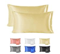 Since Silk Federa per cuscino in seta naturale di gelso 22 momme 2 pezzi, 100% seta di Murier Federa per cuscino benefici capelli e pelle con chiusura della busta (50 x 66 cm, giallo)
