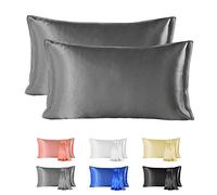 Since Silk Federa per cuscino in seta naturale di gelso 22 momme 2 pezzi, 100% seta di Murier Federa per cuscino benefici capelli e pelle con chiusura della busta (50 x 90 cm, grigio)