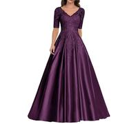 Sincemeet Abiti da Donna in Raso per la Madre della Sposa Abito da Sera Formale in Pizzo Abito da Ballo Lungo con Scollo a V