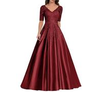 Sincemeet Abiti da Donna in Raso per la Madre della Sposa Abito da Sera Formale in Pizzo Abito da Ballo Lungo con Scollo a V