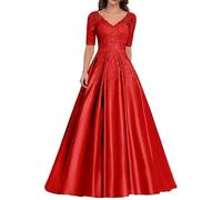 Sincemeet Abiti da Donna in Raso per la Madre della Sposa Abito da Sera Formale in Pizzo Abito da Ballo Lungo con Scollo a V