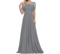 Sincemeet Abiti per la Madre della Sposa in Pizzo Abito da Sera in Chiffon a Maniche Corte Abito Lungo da Ballo