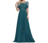 Sincemeet Abiti per la Madre della Sposa in Pizzo Abito da Sera in Chiffon a Maniche Corte Abito Lungo da Ballo