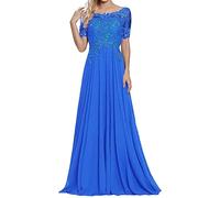 Sincemeet Abiti per la Madre della Sposa in Pizzo Abito da Sera in Chiffon a Maniche Corte Abito Lungo da Ballo