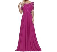 Sincemeet Abiti per la Madre della Sposa in Pizzo Abito da Sera in Chiffon a Maniche Corte Abito Lungo da Ballo