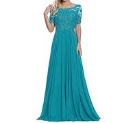 Sincemeet Abiti per la Madre della Sposa in Pizzo Abito da Sera in Chiffon a Maniche Corte Abito Lungo da Ballo