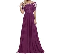 Sincemeet Abiti per la Madre della Sposa in Pizzo Abito da Sera in Chiffon a Maniche Corte Abito Lungo da Ballo